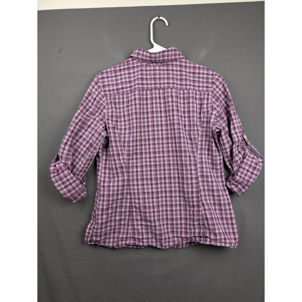 Tommy Hilfiger Womens Purple Plaid Roll Tab Sleeve Button Down Shirt Size M - Picture 2 of 6